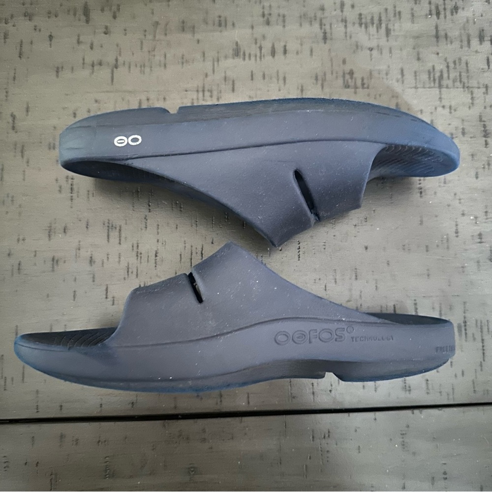 Oofos OOahh Navy Blue Slide Sandals - Picture 3 of 7